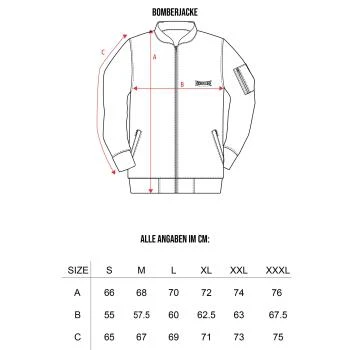 100_percent_hardcore_bomberjacket_sizechart